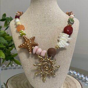 Bohemian Beaded Necklace with Sun Pendant